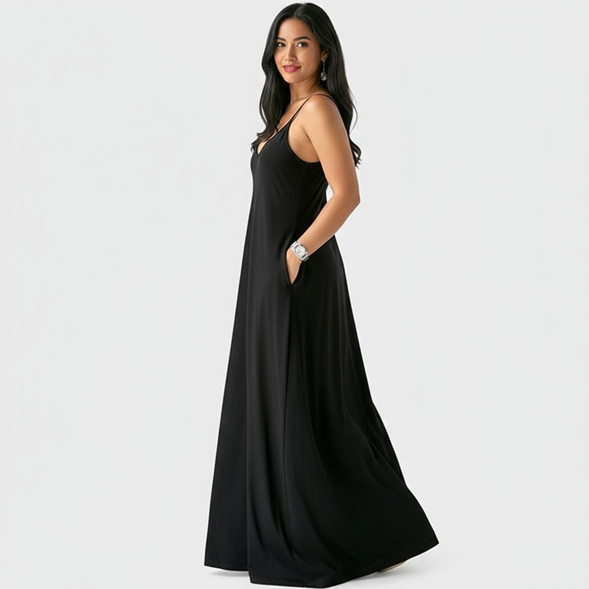 Women'S Solid Color Sexy Deep V Slip Dress