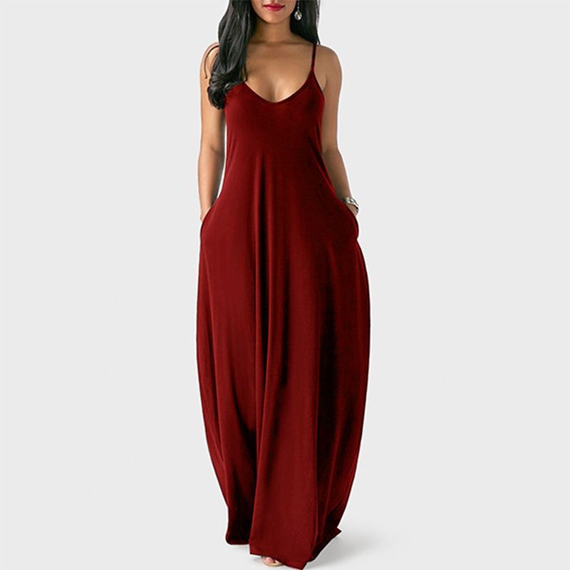 Women'S Solid Color Sexy Deep V Slip Dress