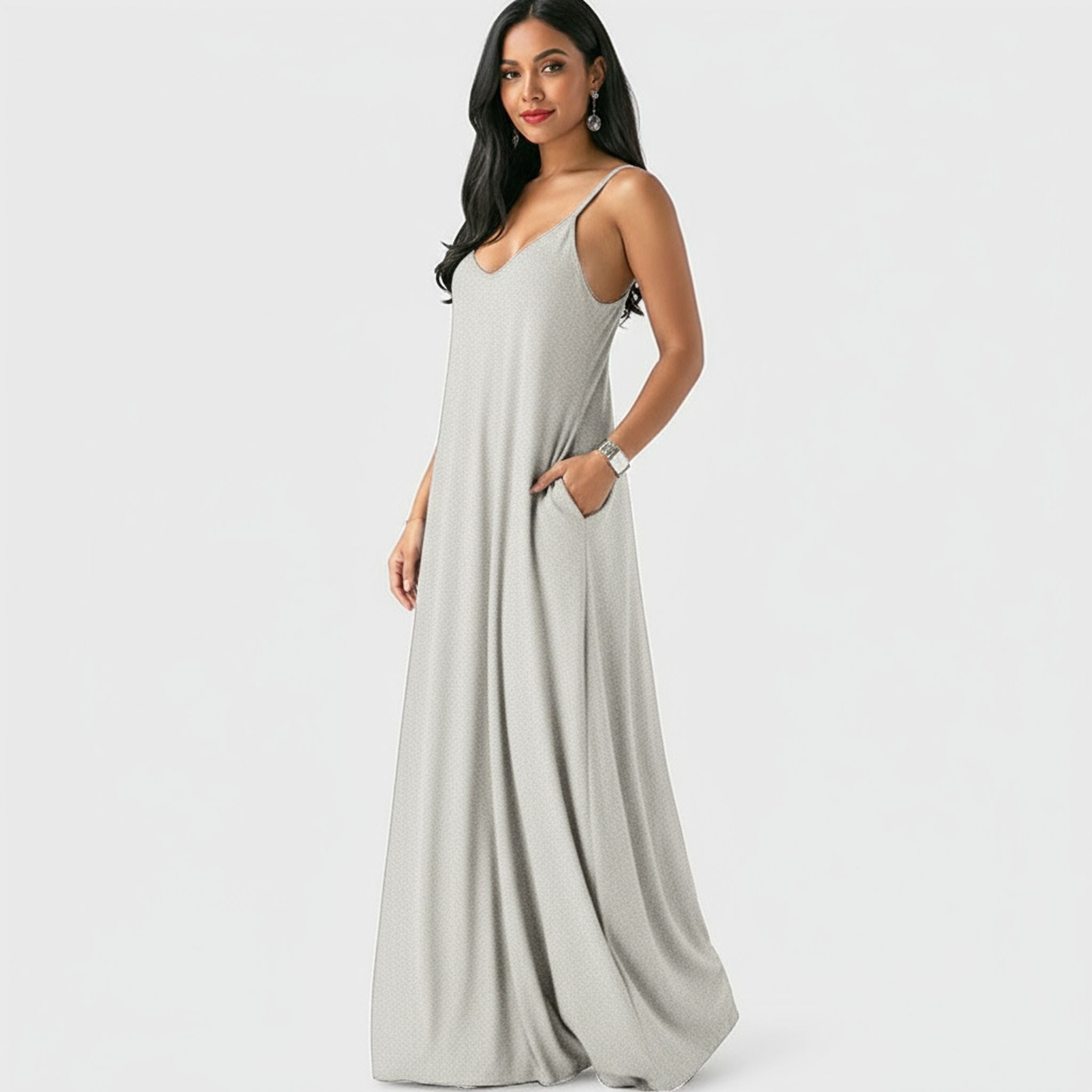 Women'S Solid Color Sexy Deep V Slip Dress