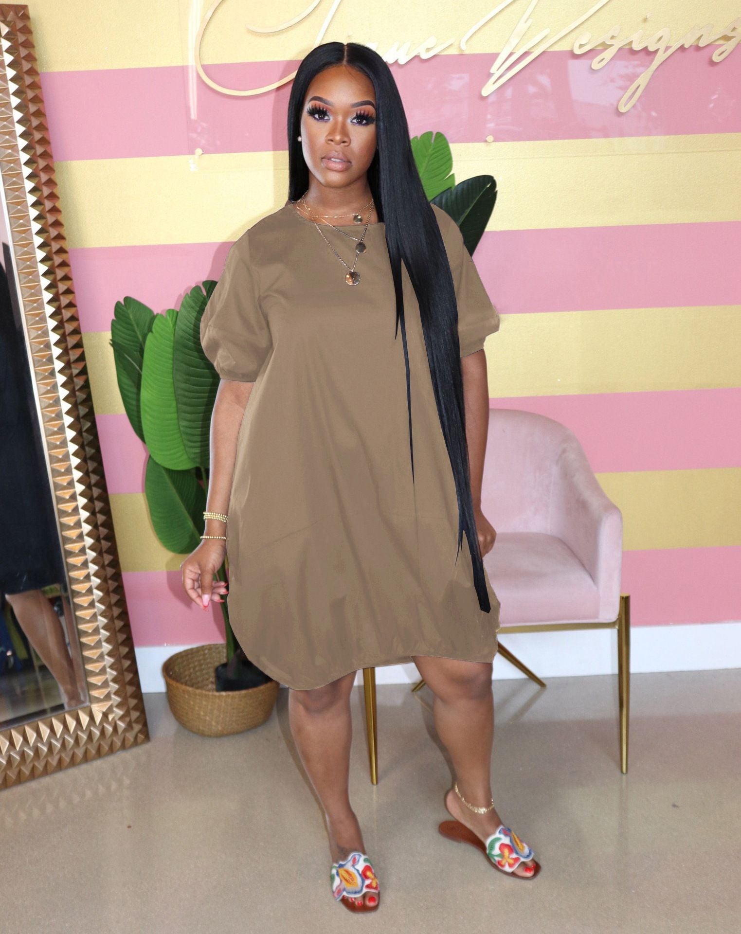 New Solid Color Casual Bubble Skirt Dress