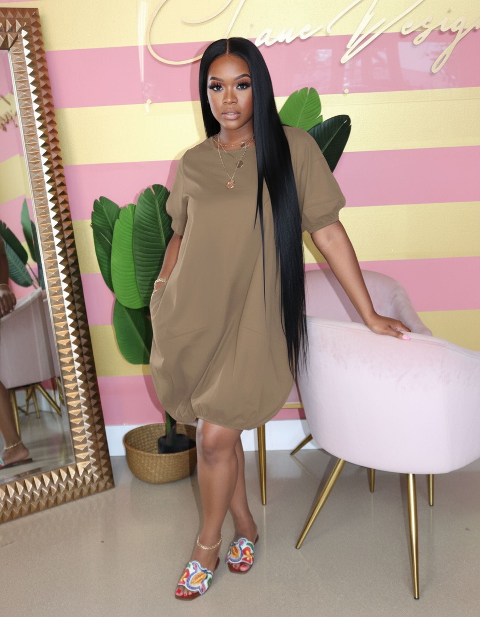 New Solid Color Casual Bubble Skirt Dress