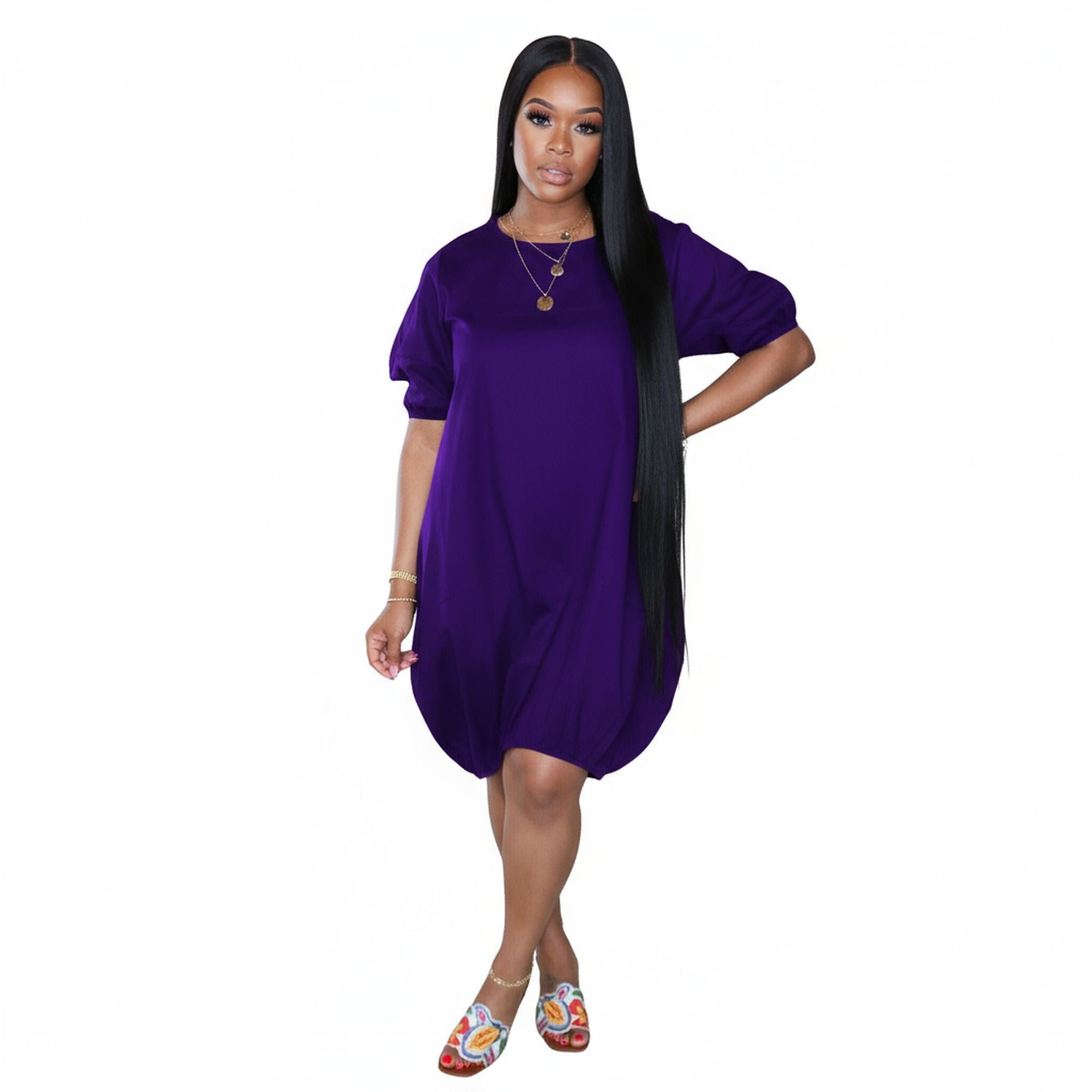 New Solid Color Casual Bubble Skirt Dress