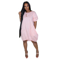 Solid Color Casual Bubble Skirt Pocket Dress