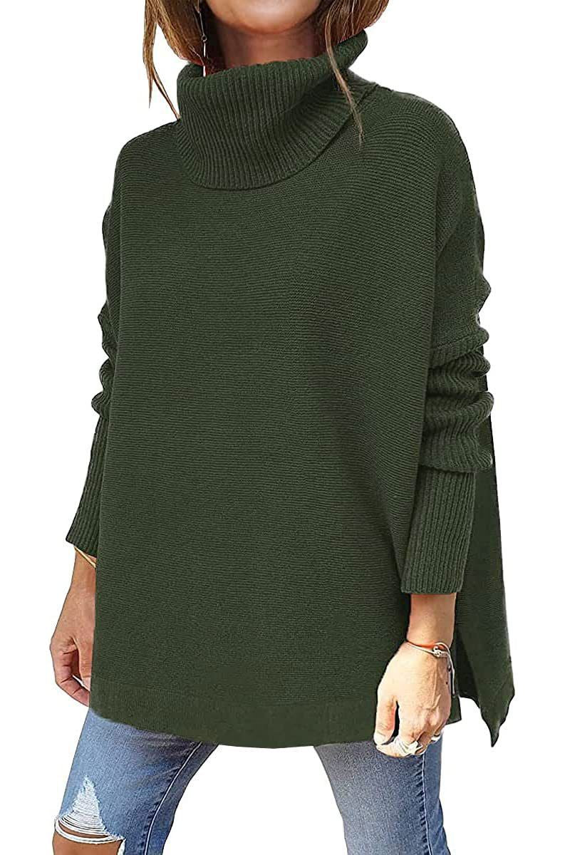 Length Bat Sleeve Hem Tunic Pullover Sweater Knitted Girl