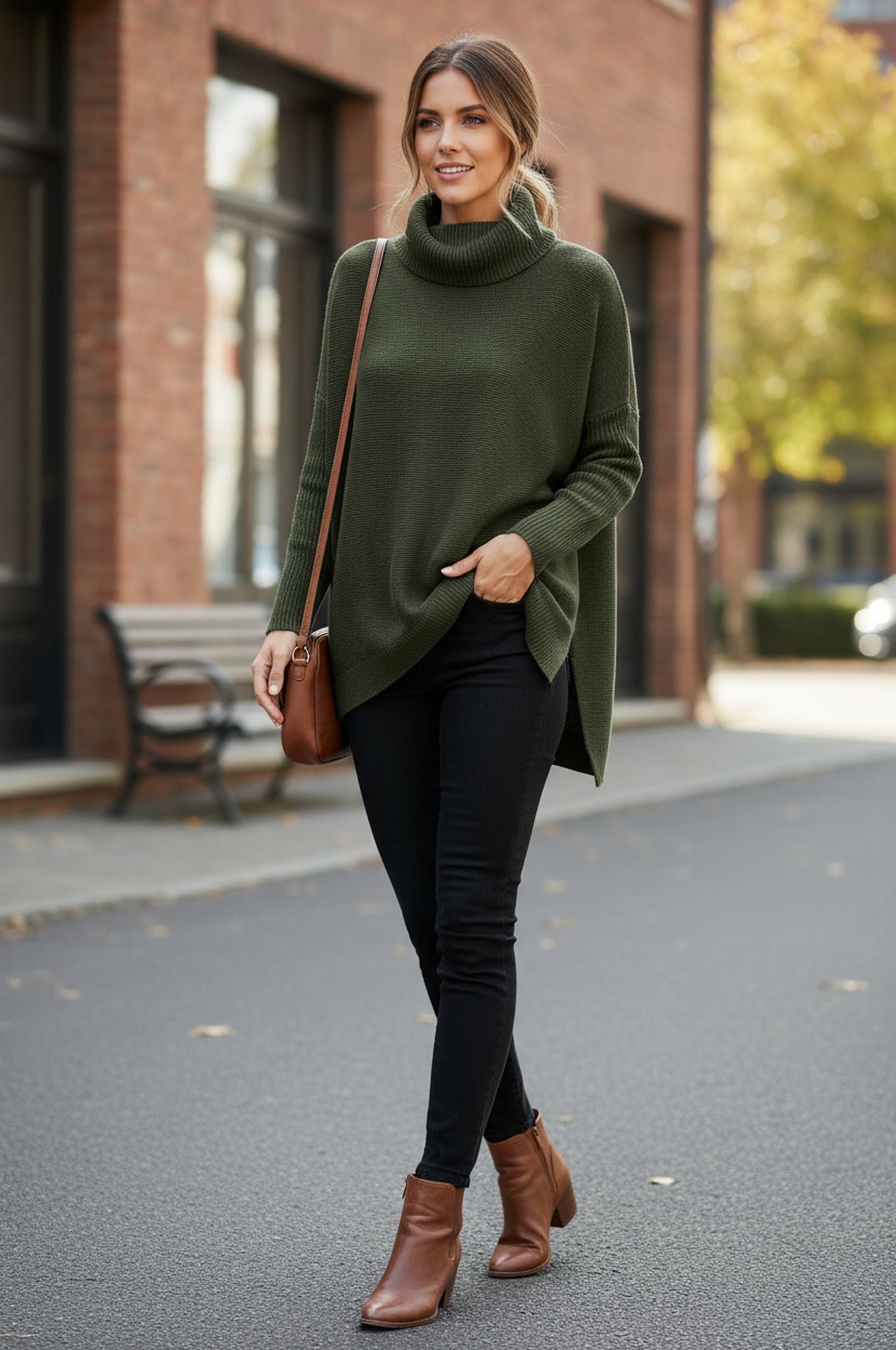 Length Bat Sleeve Hem Tunic Pullover Sweater Knitted Girl