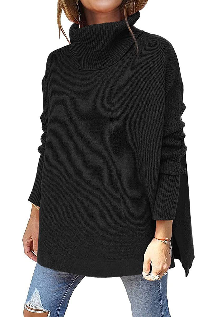 Length Bat Sleeve Hem Tunic Pullover Sweater Knitted Girl