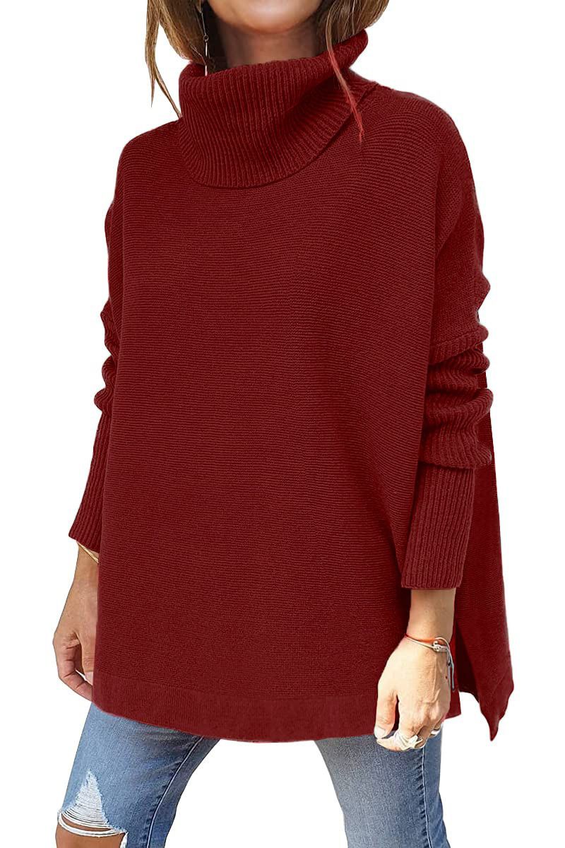 Length Bat Sleeve Hem Tunic Pullover Sweater Knitted Girl