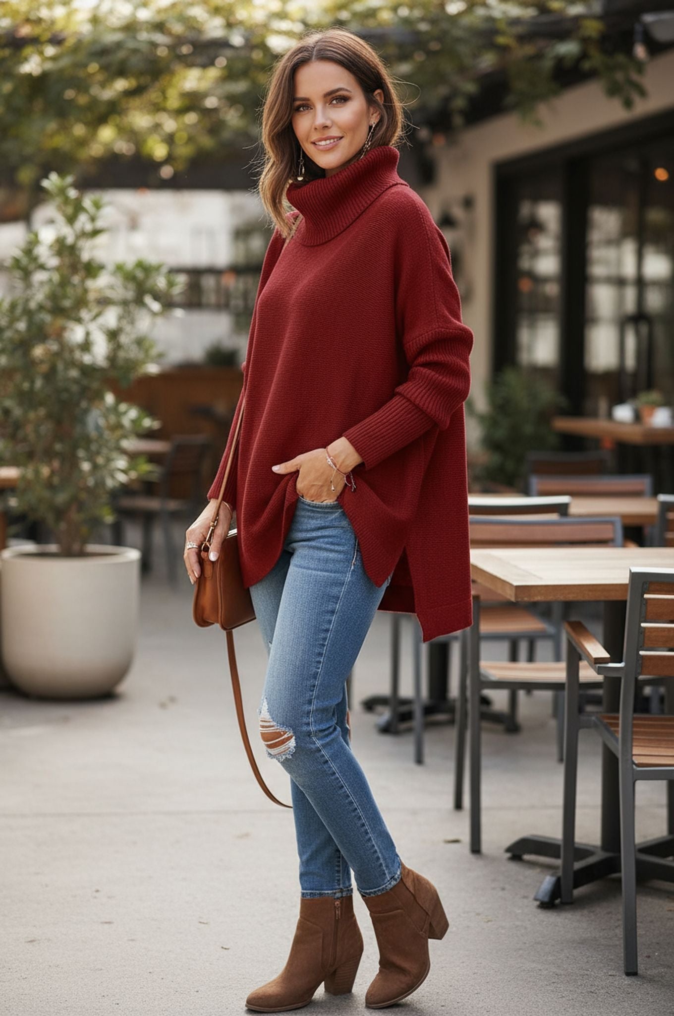 Length Bat Sleeve Hem Tunic Pullover Sweater Knitted Girl