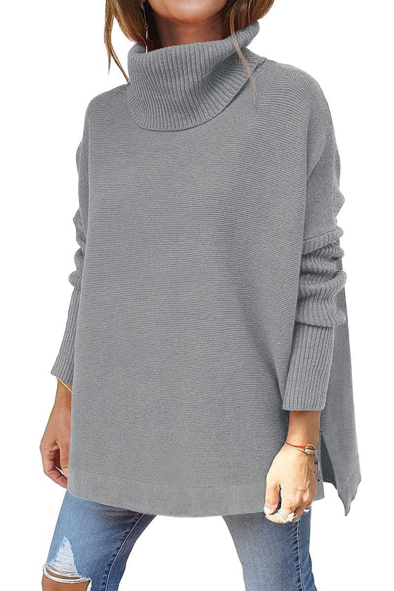 Length Bat Sleeve Hem Tunic Pullover Sweater Knitted Girl