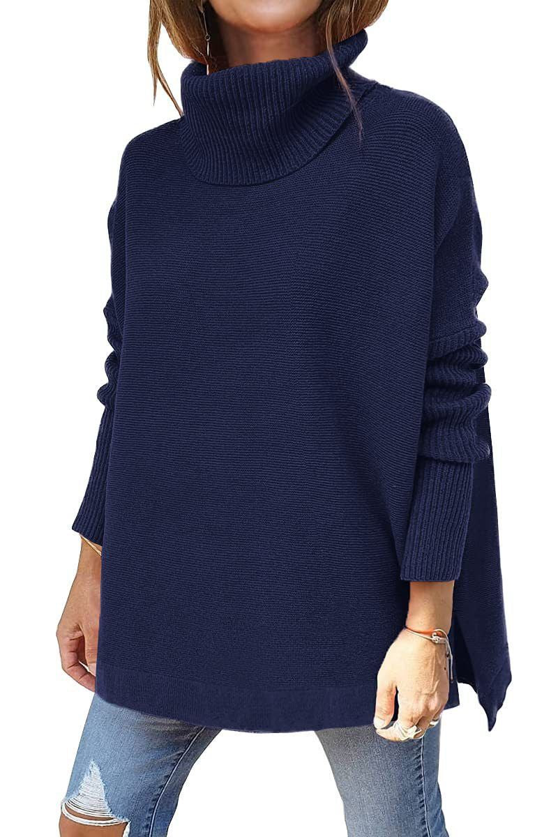 Length Bat Sleeve Hem Tunic Pullover Sweater Knitted Girl