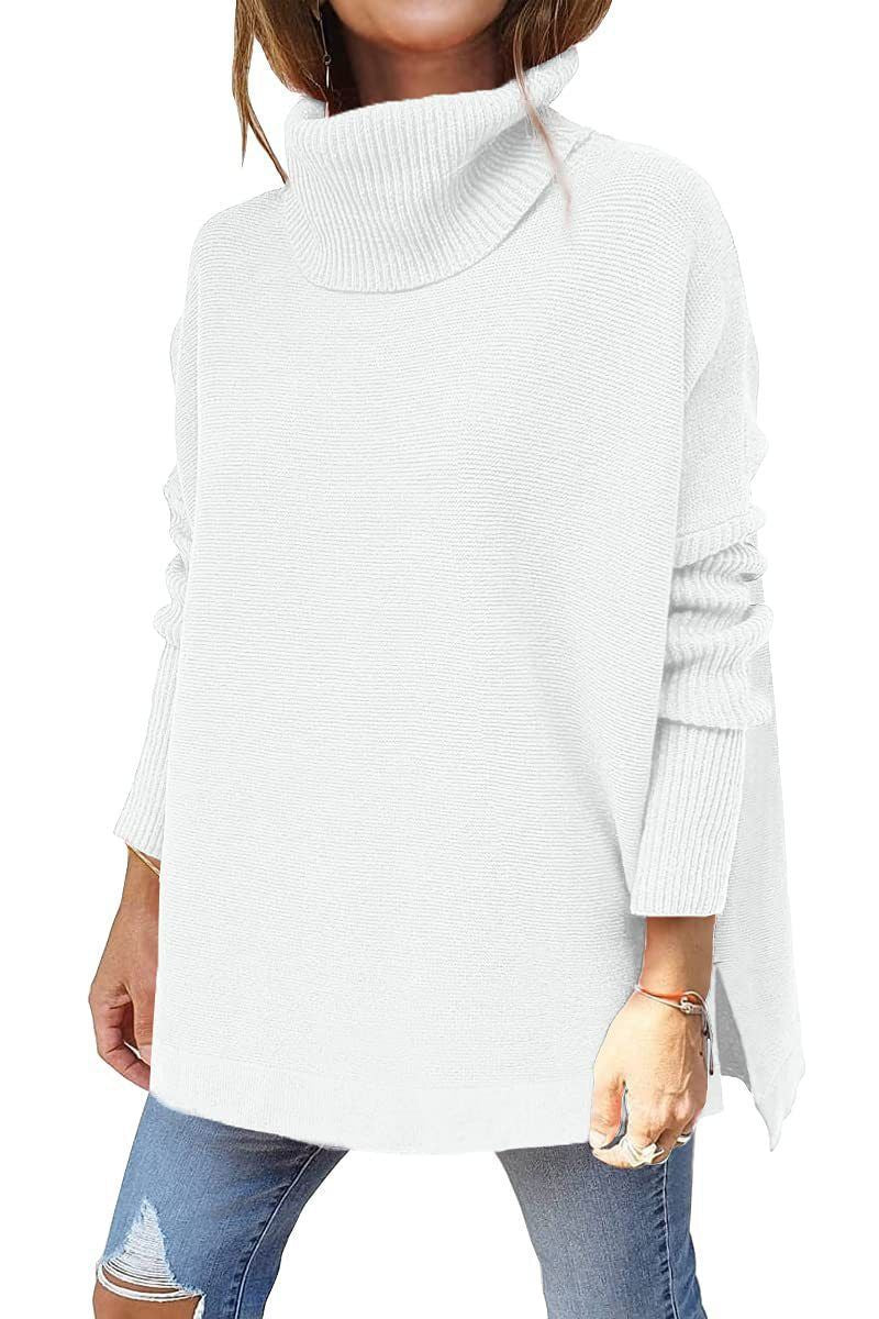 Length Bat Sleeve Hem Tunic Pullover Sweater Knitted Girl