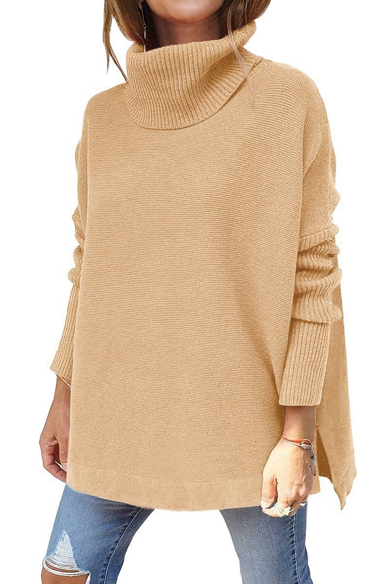 Length Bat Sleeve Hem Tunic Pullover Sweater Knitted Girl