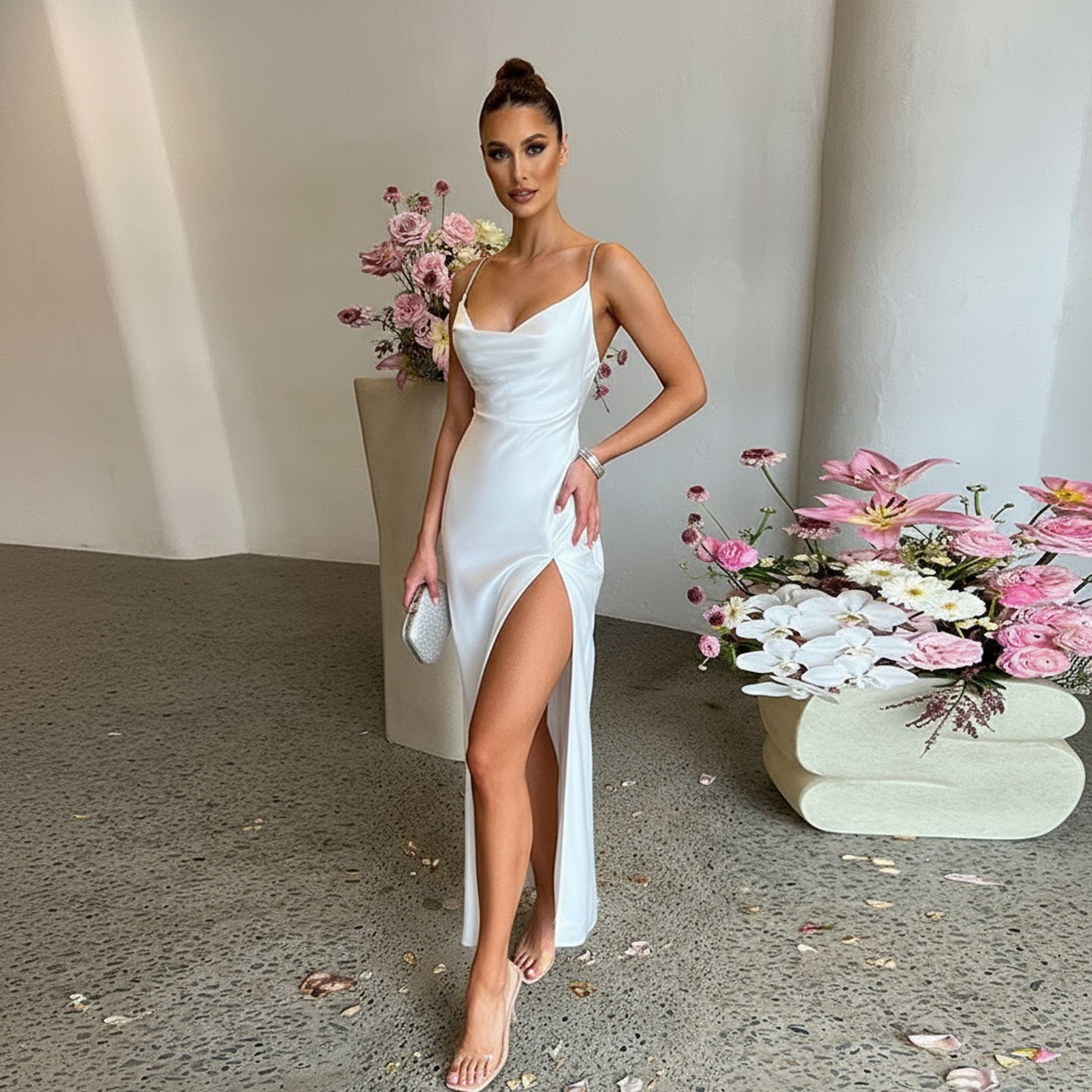 Skirt Slim Slimming Backpack Hip Slit Party Slip Dress