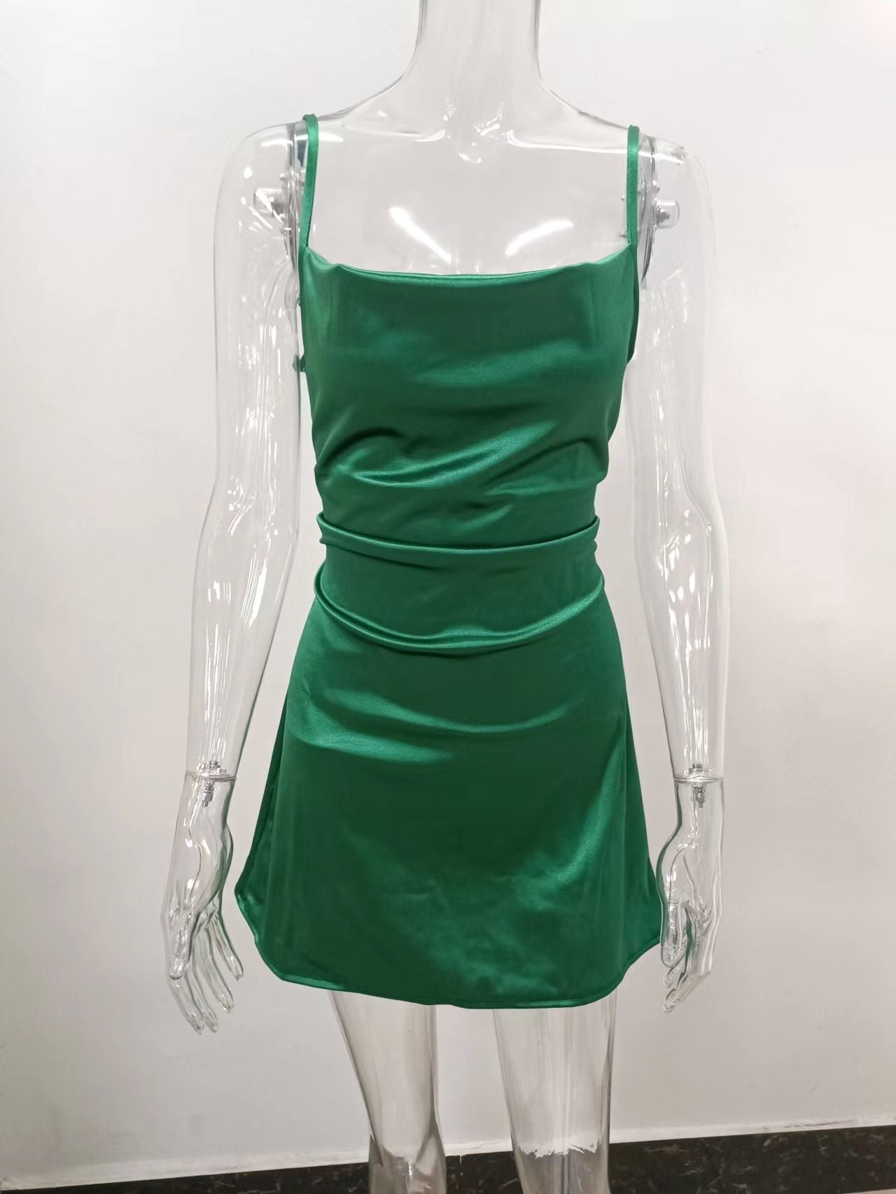 Skirt With Elegant Temperament, Pocket Collar, Satin Basic Backless Slip Dress
