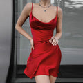Skirt With Elegant Temperament, Pocket Collar, Satin Basic Backless Slip Dress