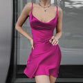 Skirt With Elegant Temperament, Pocket Collar, Satin Basic Backless Slip Dress