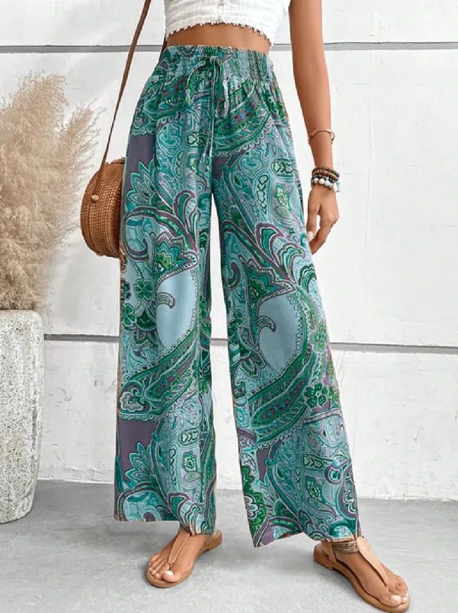 Aliexpress Digital Print Ethnic Style Elastic Band Casual Loose Trousers