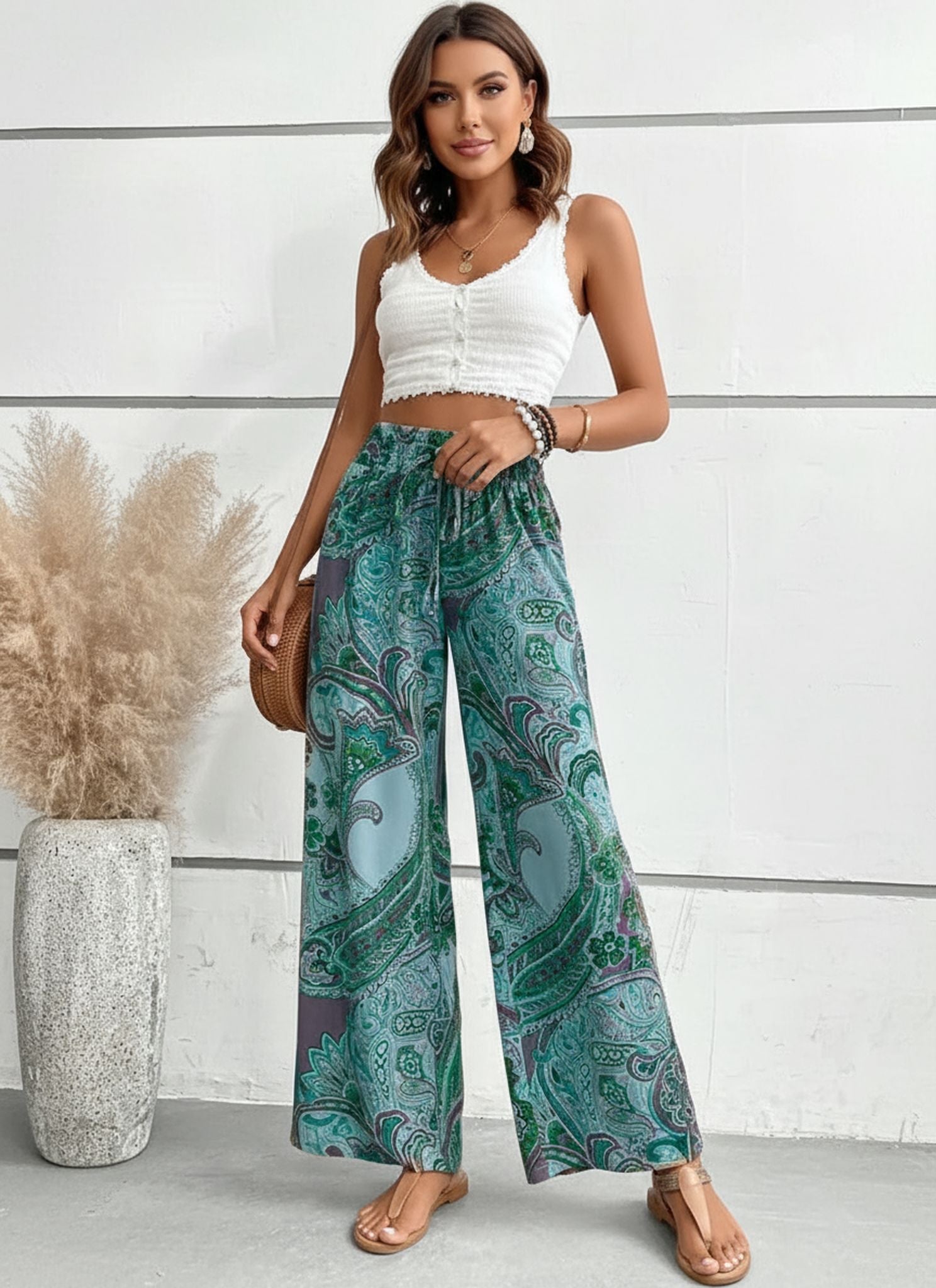 Aliexpress Digital Print Ethnic Style Elastic Band Casual Loose Trousers