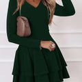 New Solid Color Street Hipster Mid-Waist Pullover Spliced Hem Women'S Long Sleeve Dress