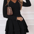 New Solid Color Street Hipster Mid-Waist Pullover Spliced Hem Women'S Long Sleeve Dress