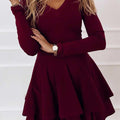 New Solid Color Street Hipster Mid-Waist Pullover Spliced Hem Women'S Long Sleeve Dress
