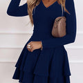 New Solid Color Street Hipster Mid-Waist Pullover Spliced Hem Women'S Long Sleeve Dress