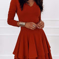 New Solid Color Street Hipster Mid-Waist Pullover Spliced Hem Women'S Long Sleeve Dress