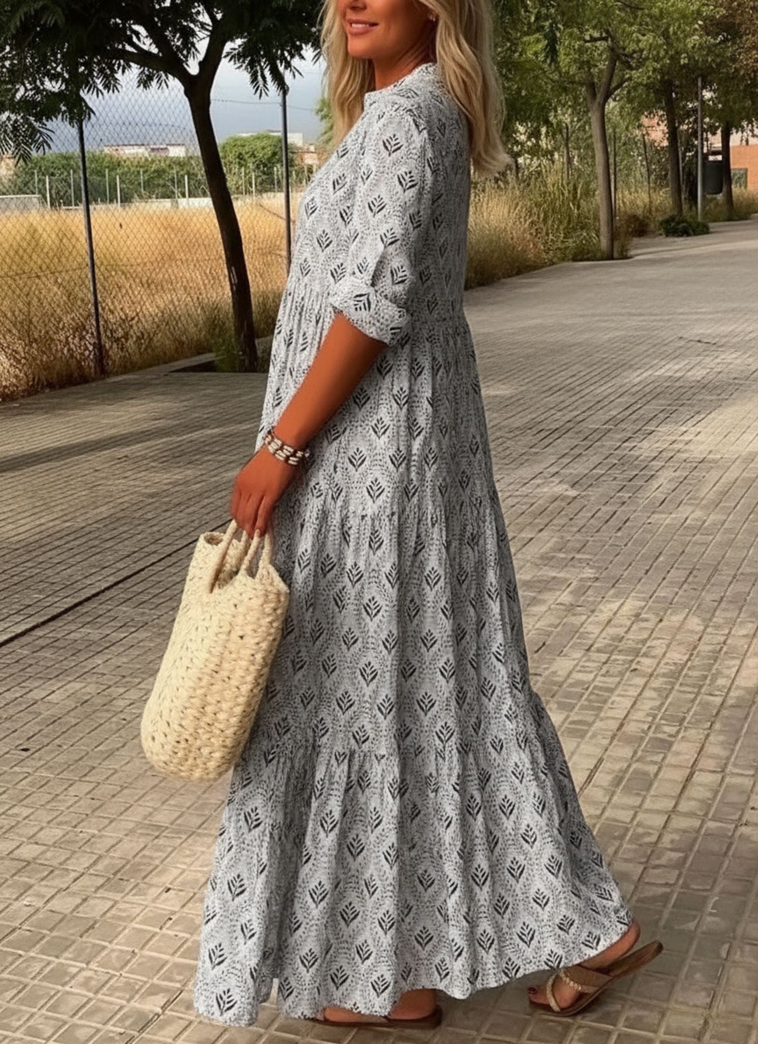 New Cross-Border Aliexpress Retro Stand Collar Large Size Fashion Loose Dress Long