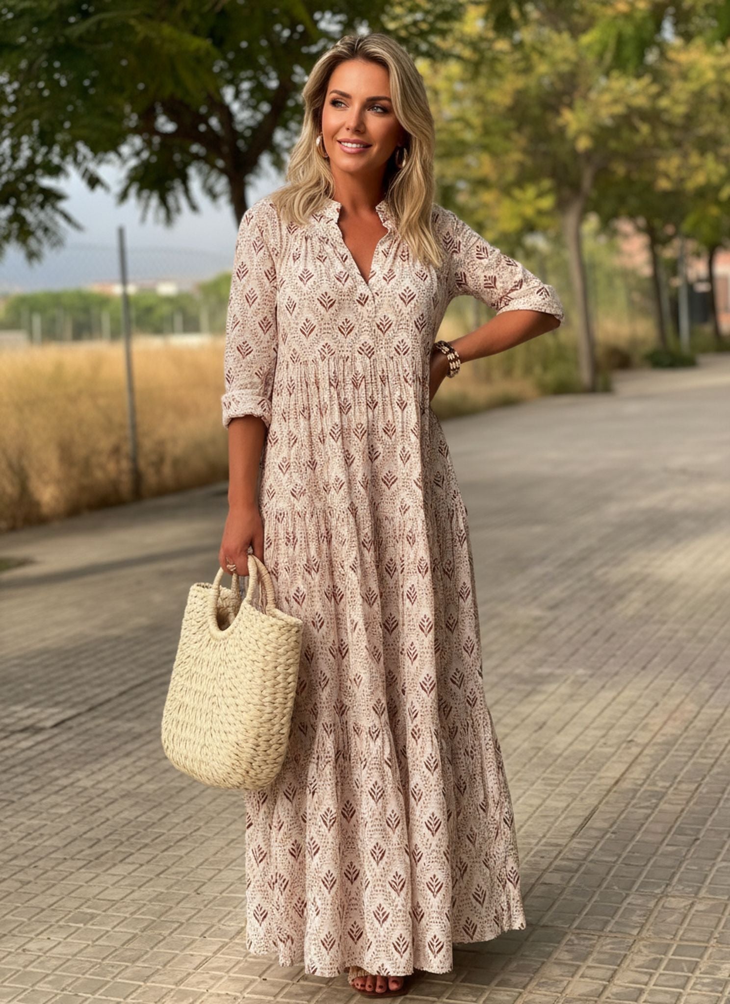 New Cross-Border Aliexpress Retro Stand Collar Large Size Fashion Loose Dress Long