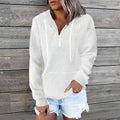 Zipper Hooded Pocket Solid Color Waffle Long-Sleeved Sweatshirt