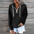 Zipper Hooded Pocket Solid Color Waffle Long-Sleeved Sweatshirt