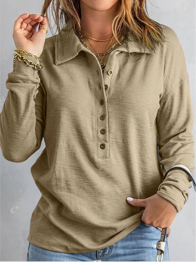 Single-Breasted Lapel Long-Sleeved Loose Casual Bottoming Top Autumn And Winter New