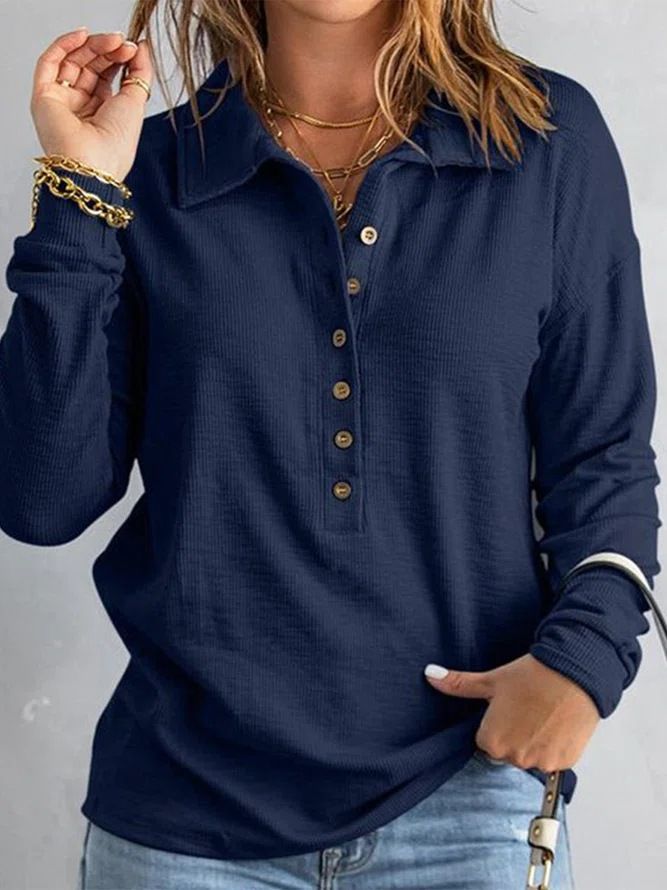 Single-Breasted Lapel Long-Sleeved Loose Casual Bottoming Top Autumn And Winter New