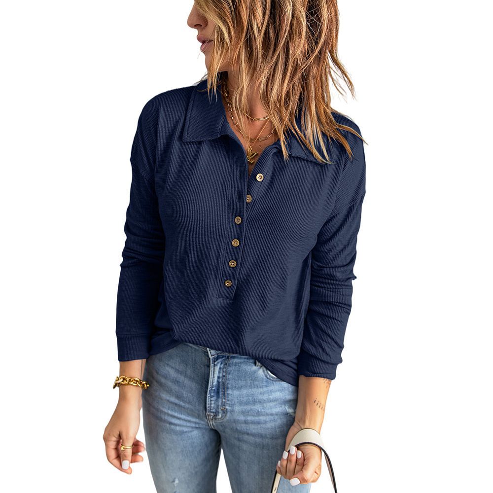 Single-Breasted Lapel Long-Sleeved Loose Casual Bottoming Top Autumn And Winter New