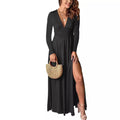 High-Waisted Slit Club Party Evening Dress Solid Color Dress