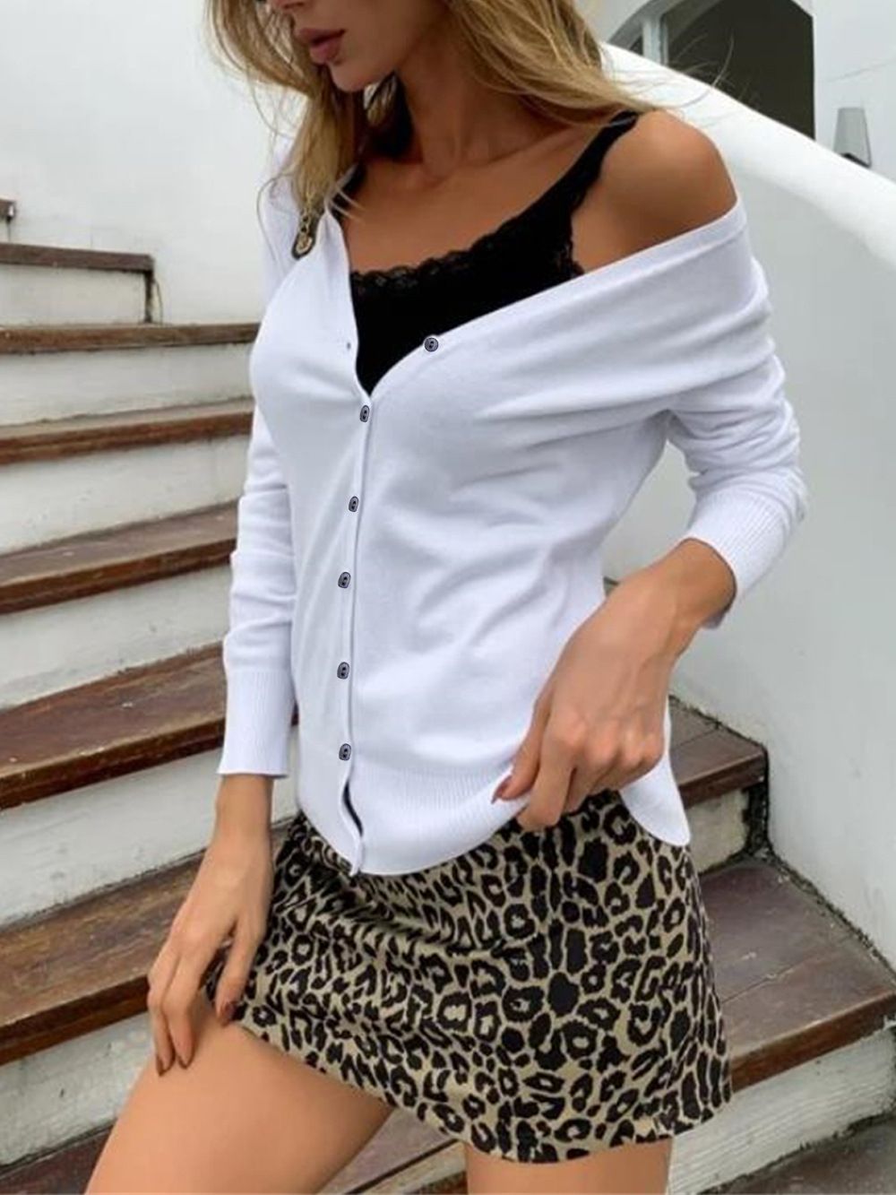 Button Long-Sleeved Cardigan Women'S Knitted Sweater Jacket