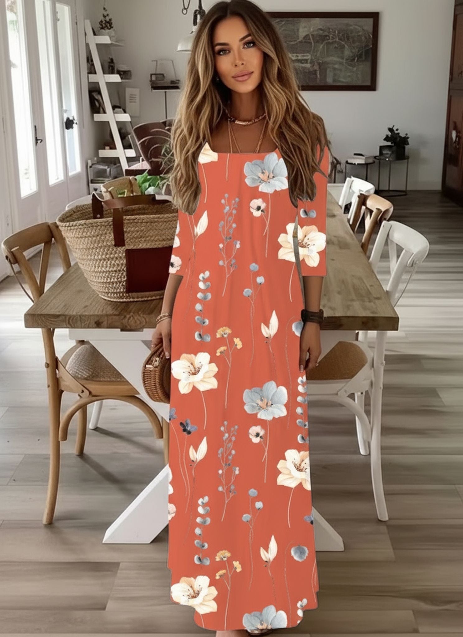 New Fashion Elegant Printed Dress Long Wholesale Dress