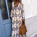 Winter New Products Independent Station Aliexpress Fashion Printed V-Neck Long Dress