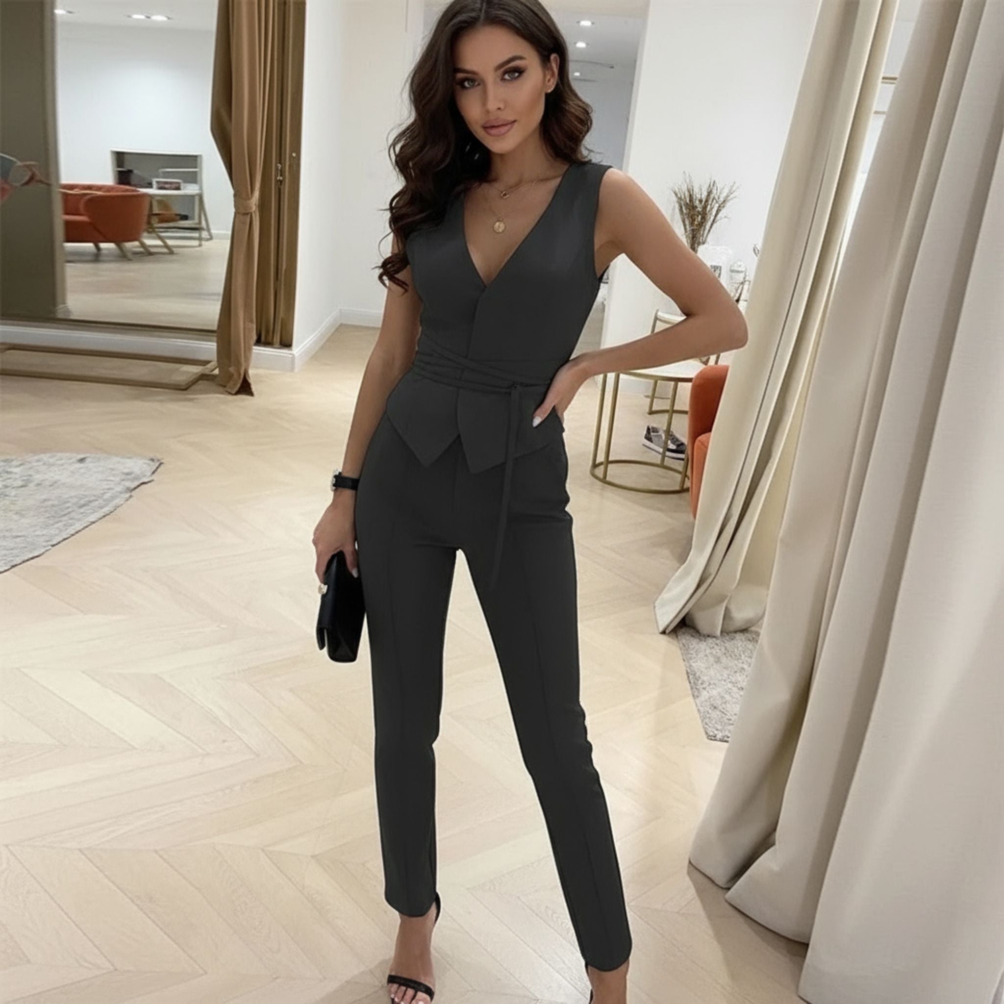 Suit Temperament Waist Cinched Waist Sexy Vest Small Leg Pants Two-Piece Set For Women