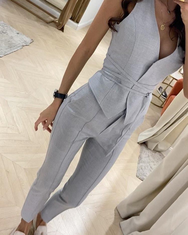 Suit Temperament Waist Cinched Waist Sexy Vest Small Leg Pants Two-Piece Set For Women