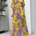 V-Neck, Lantern Sleeve Cropped Top, High-Waisted Wide-Leg Pants, Two-Piece Set