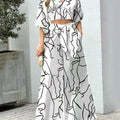 V-Neck, Lantern Sleeve Cropped Top, High-Waisted Wide-Leg Pants, Two-Piece Set