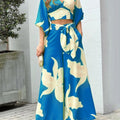 V-Neck, Lantern Sleeve Cropped Top, High-Waisted Wide-Leg Pants, Two-Piece Set
