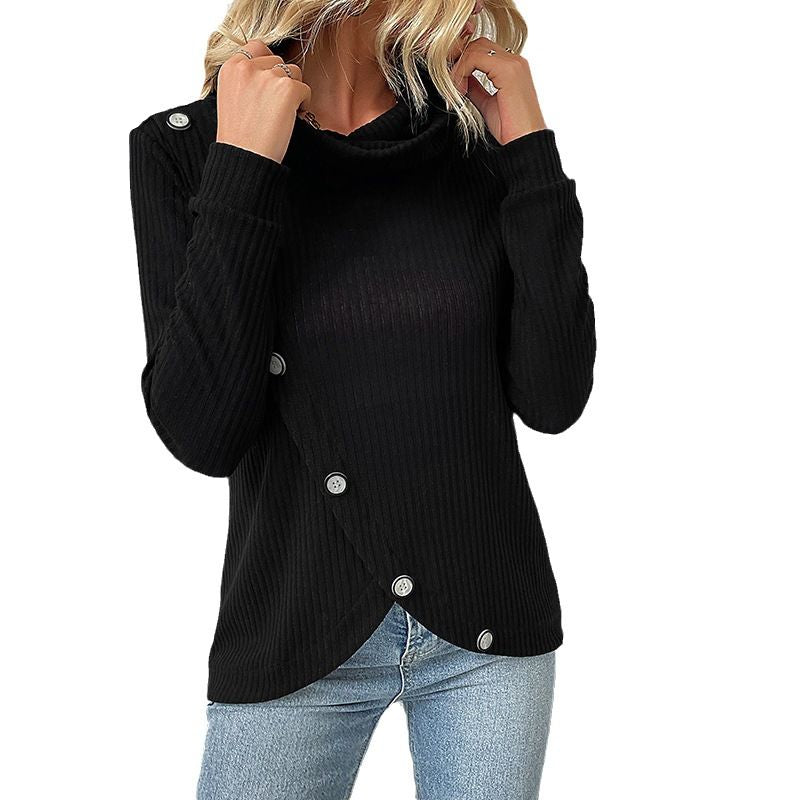Bottom Pile Collar Top Long-Sleeved Irregular Knitted Pullover