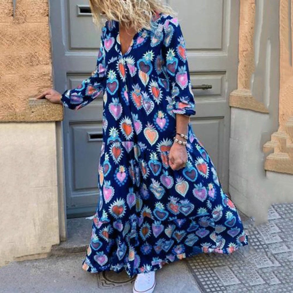 Plus-Size Loose Fashion Print Temperament Commuter Plus-Size Women'S Autumn And Winter Dress