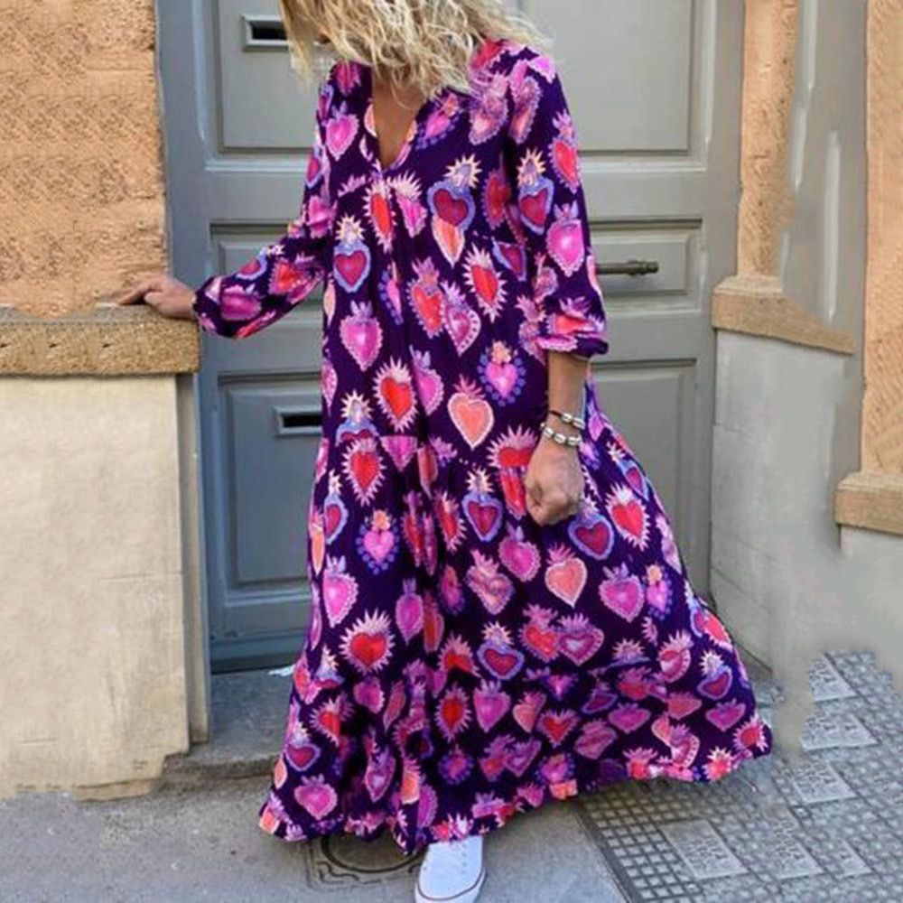 Plus-Size Loose Fashion Print Temperament Commuter Plus-Size Women'S Autumn And Winter Dress