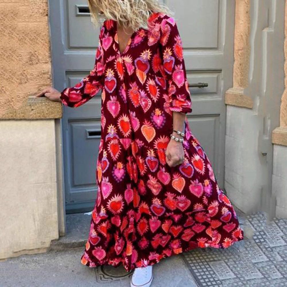 Plus-Size Loose Fashion Print Temperament Commuter Plus-Size Women'S Autumn And Winter Dress