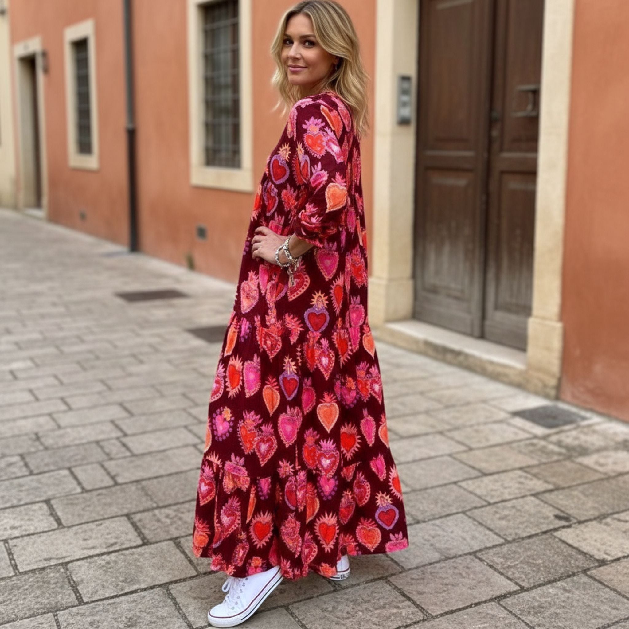 Plus-Size Loose Fashion Print Temperament Commuter Plus-Size Women'S Autumn And Winter Dress
