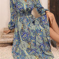 Winter New Temperament V-Neck Print Long-Sleeved Dress