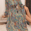 Winter New Temperament V-Neck Print Long-Sleeved Dress